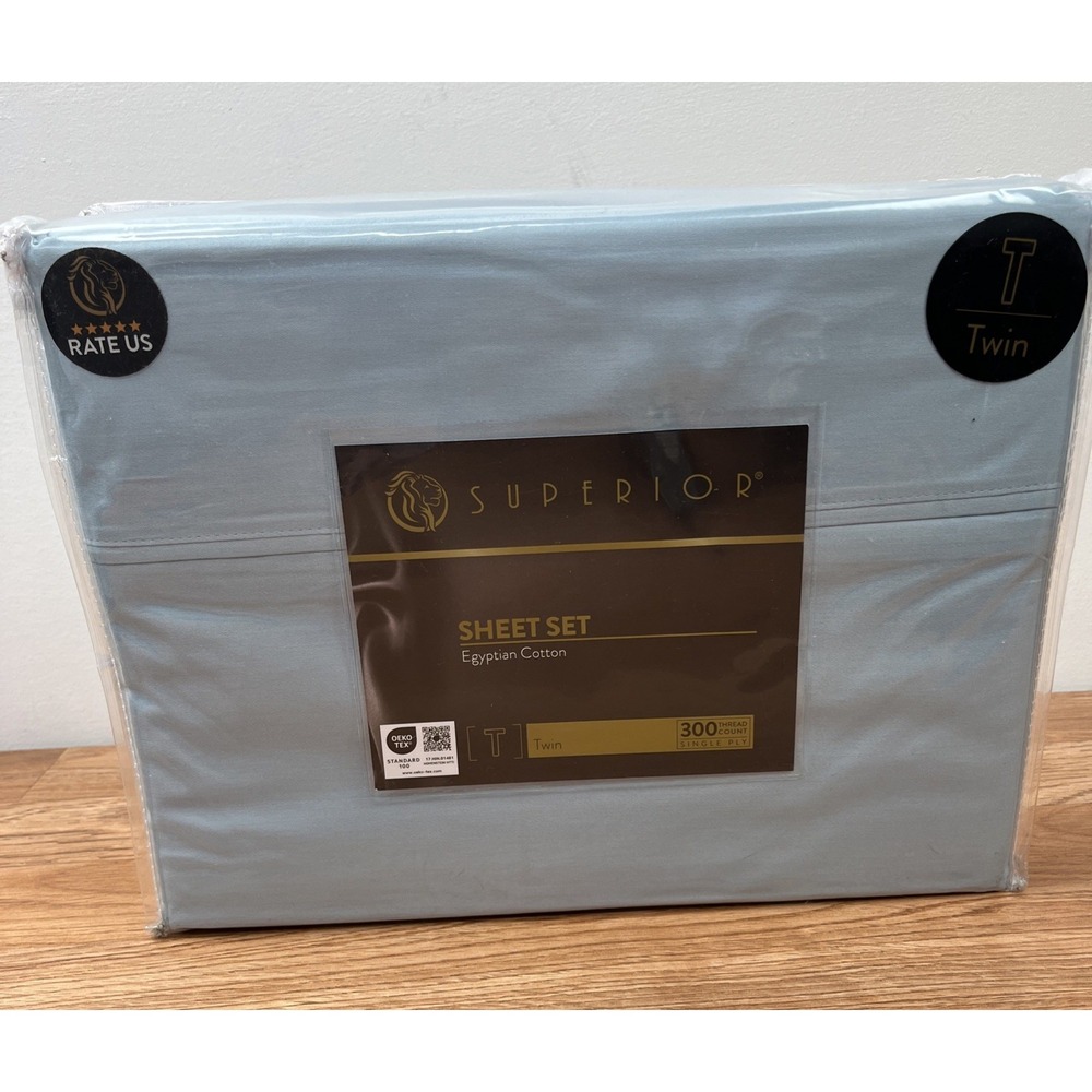 Superior Egyptian Cotton Solid 300 Thread Count TWIN Sheet Set in Light Blue NEW